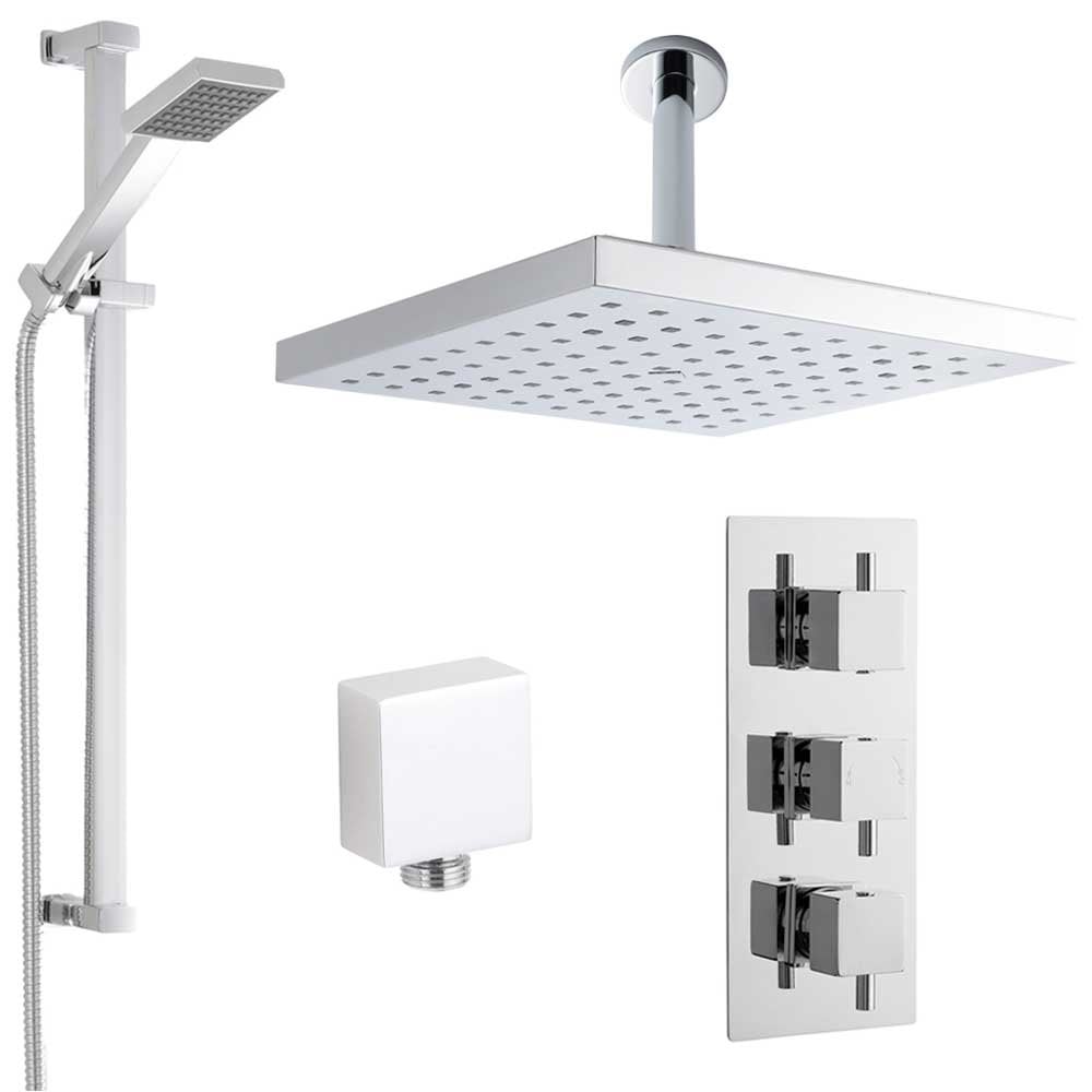 Nuie Volt Thermostatic Shower Mixer Valve, 200mm Head, Arm & Riser Kit PSKIT90
