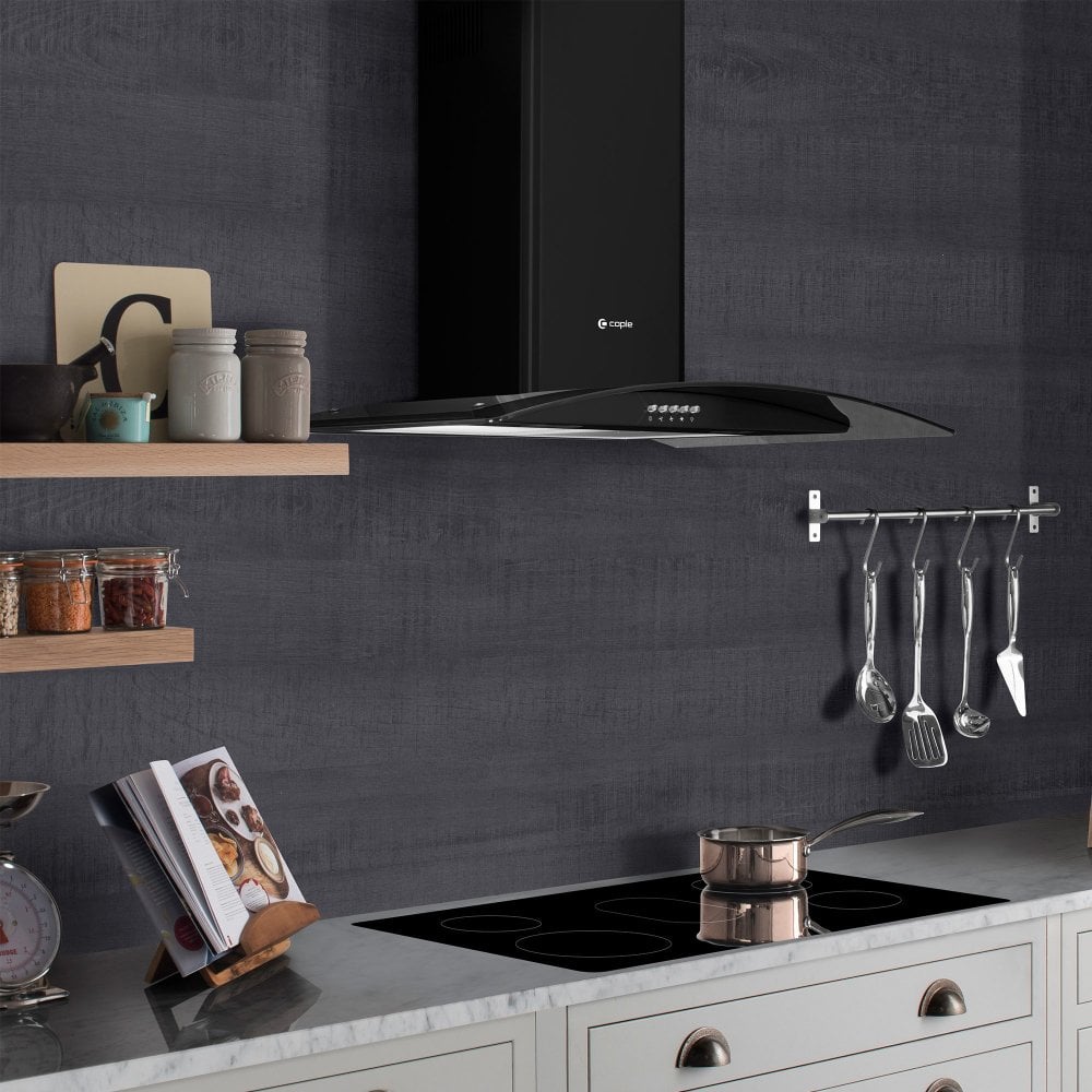 Caple 90cm Black Glass Wall Chimney Hood CGC911BK