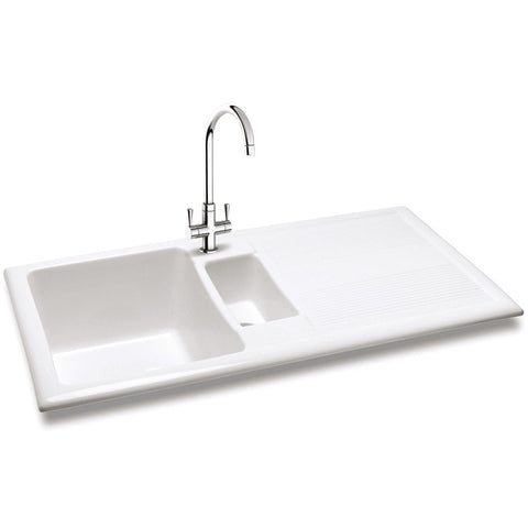 Carron Phoenix Shonelle 150 1.5 Bowl Ceramic White Inset Sink & Waste