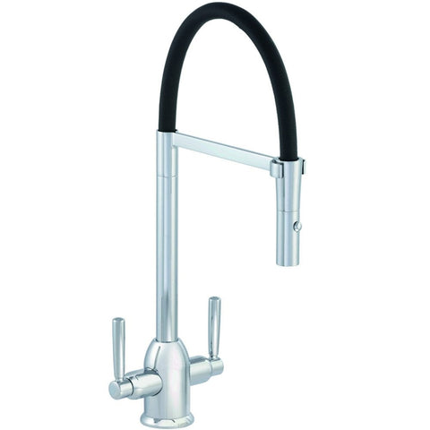 Carron Phoenix Dante Pull Out Nozzle Twin Lever Black/Chrome Kitchen Tap 115.0433.945