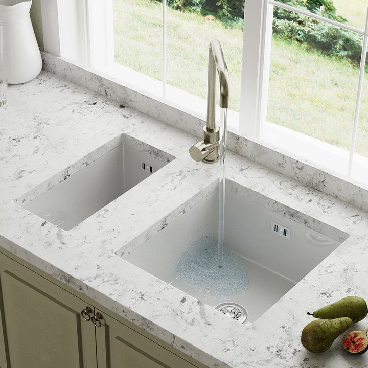 White ceramic double-basin sink.