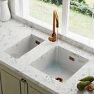Double-basin white farmhouse kitchen sink