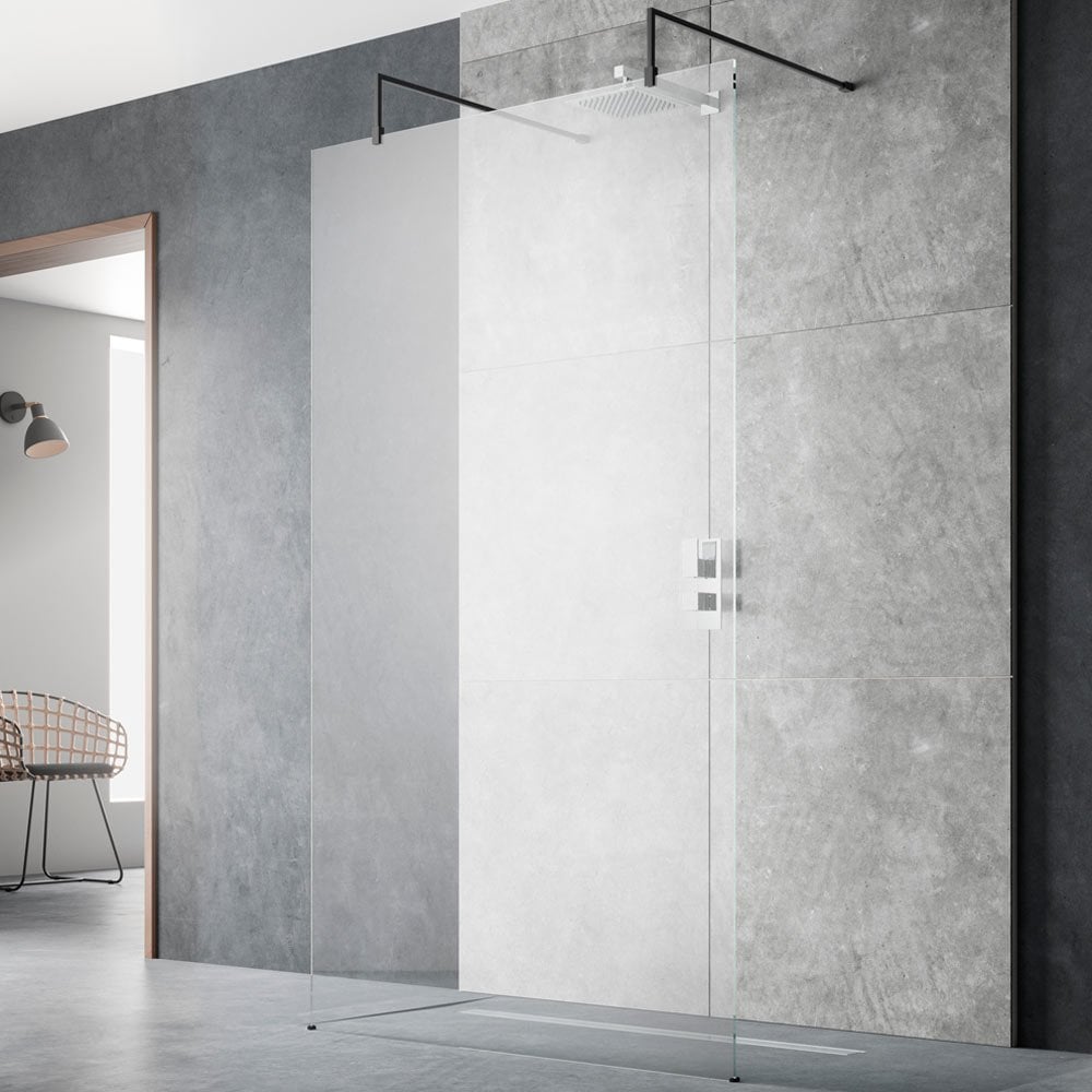 Hudson Reed Black Wetroom Shower Screen & Support Arms 700mm BGPAF070