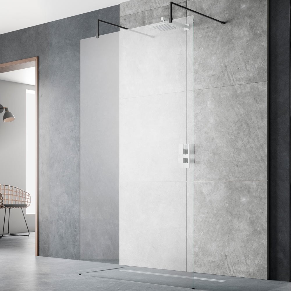 Hudson Reed Black Wetroom Shower Screen & Support Arms 1000mm BGPAF10
