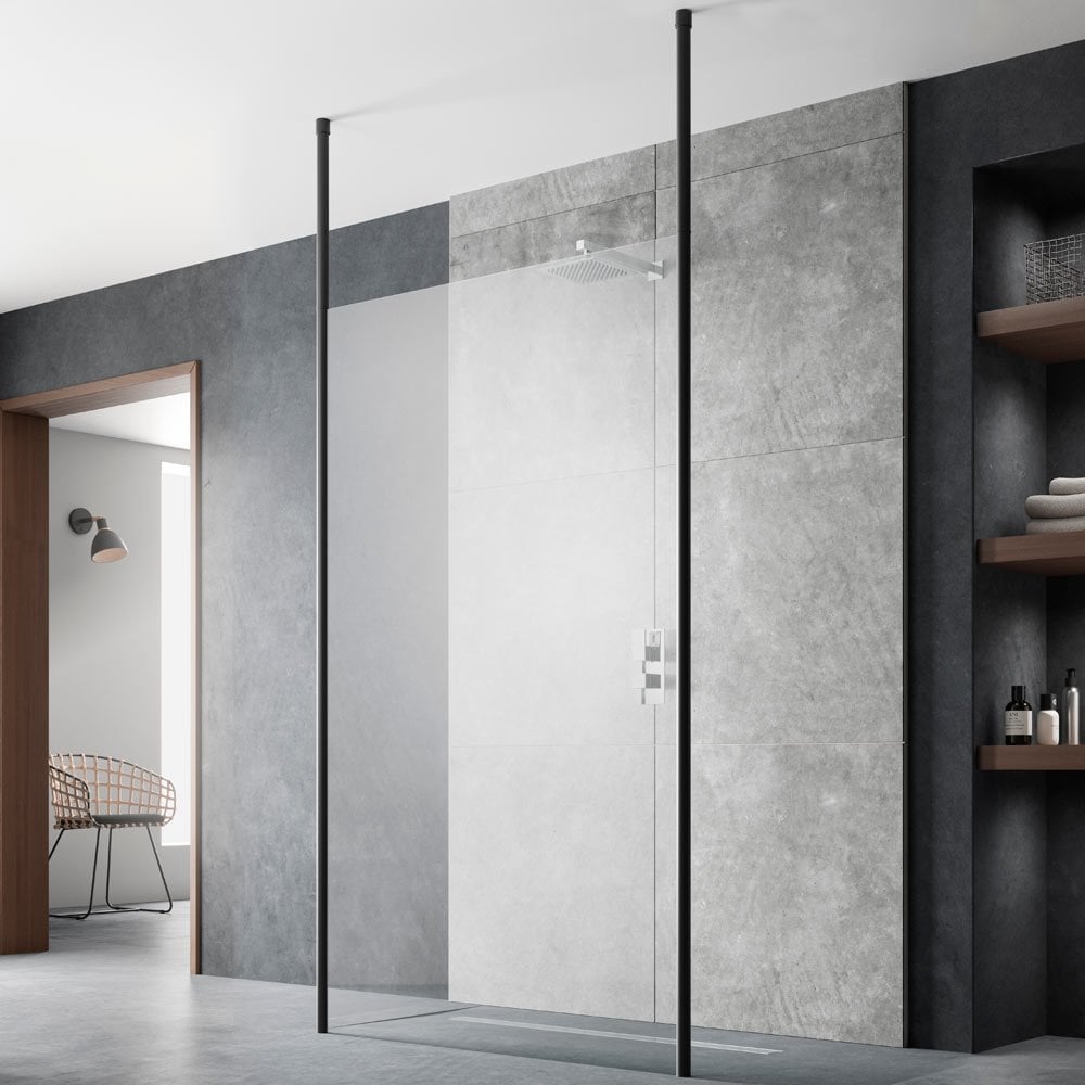 Hudson Reed Black Wetroom Shower Screen & Ceiling Posts 1200mm BGPCP12