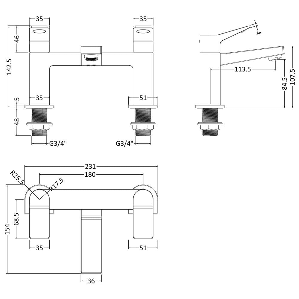 Hudson Reed Soar Chrome Twin Lever Bath Filler Tap SOA303