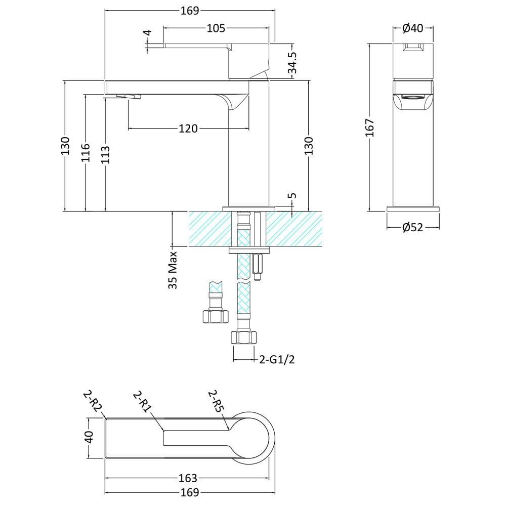 Hudson Reed Willow Chrome Single Lever Mono Basin Mixer Tap With Waste WIL305