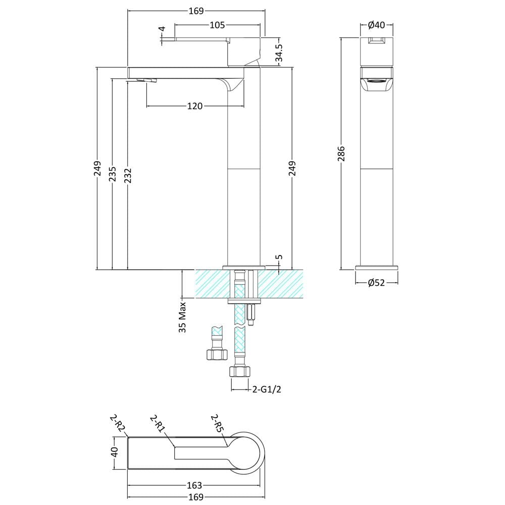Hudson Reed Willow Chrome Single Lever Tall Mono Basin Mixer Tap With Waste WIL370