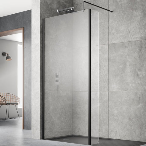 Hudson Reed Black Wetroom Shower Screen & Support Bar 1100mm WRSBP11