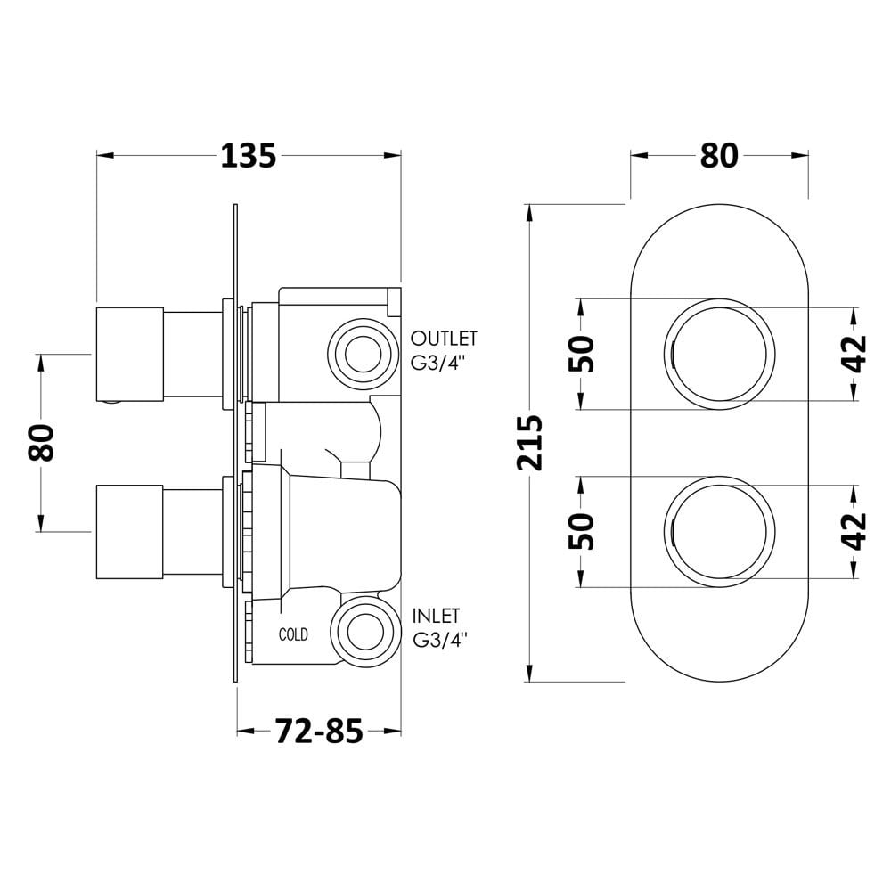 Hudson Reed Chrome Concealed Thermostatic Shower Valve With Diverter RNDTW02