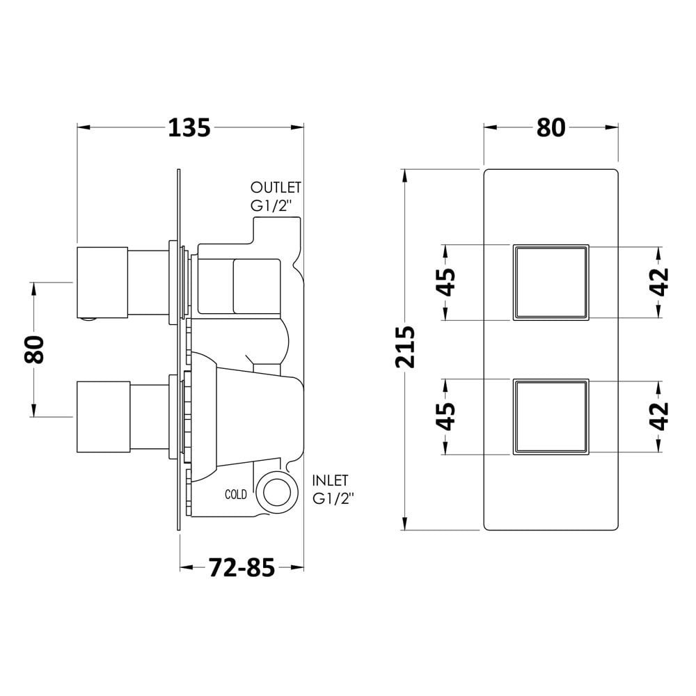 Hudson Reed Chrome Concealed Twin Handle Thermostatic Shower Valve SQRTW01