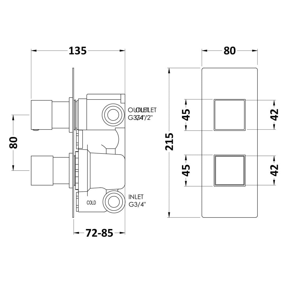 Hudson Reed Chrome Concealed Thermostatic Shower Valve With Diverter SQRTW02