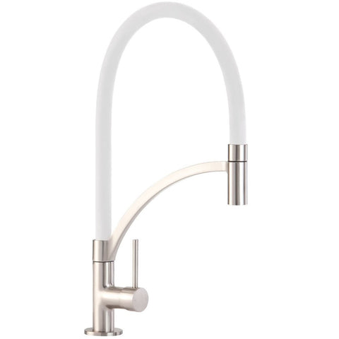 CDA Brushed Steel White Pullout Spout Single Lever Kitchen Sink Mixer Tap TV14WH