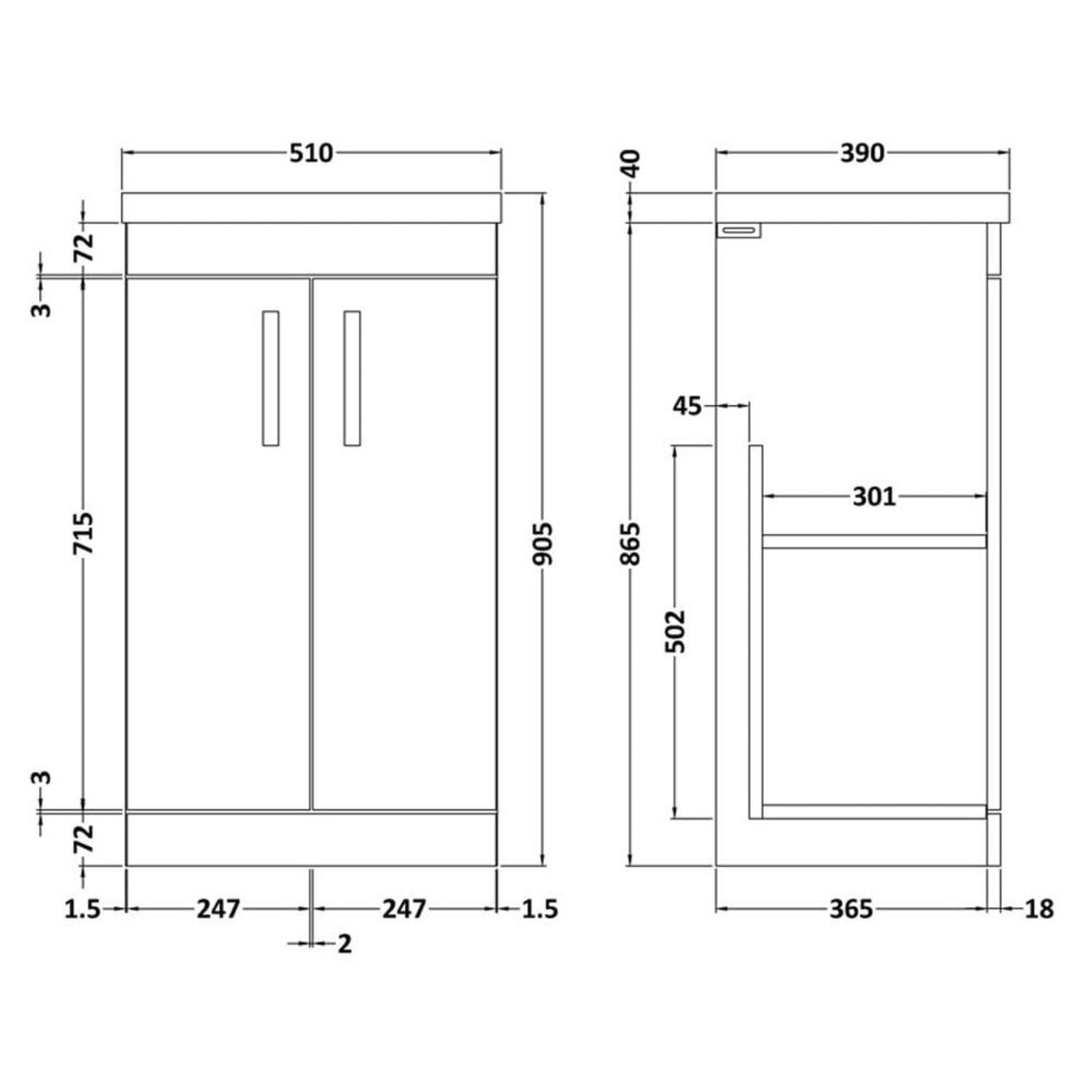 Nuie Athena Gloss Grey Mist 500mm Floor Standing 2Door Cabinet & Basin 1 ATH103A