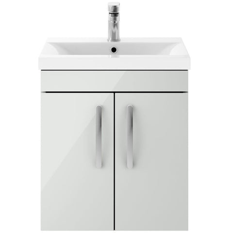 Nuie Athena Gloss Grey Mist 500mm Wall Hung 2-Door Cabinet & Basin 1 - ATH106A