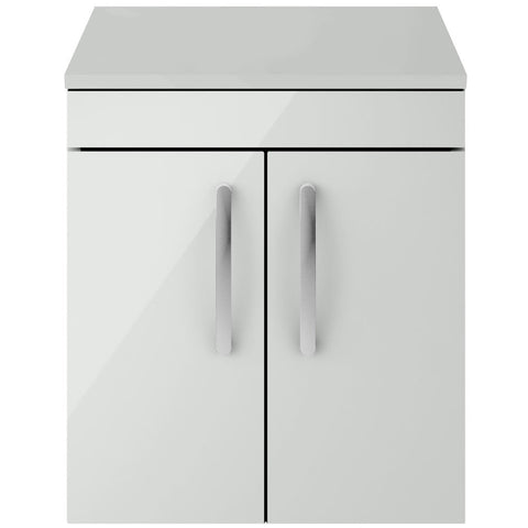 Nuie Athena Gloss Grey Mist 500mm Wall Hung 2-Door Cabinet & Worktop - ATH106W