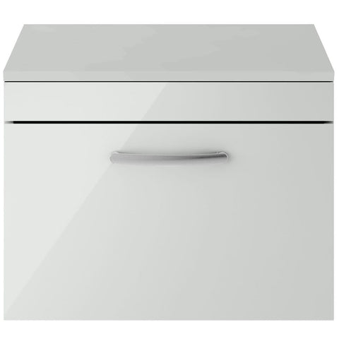 Nuie Athena Gloss Grey Mist 600mm Wall Hung Single Drawer Cabinet & Worktop - ATH109W