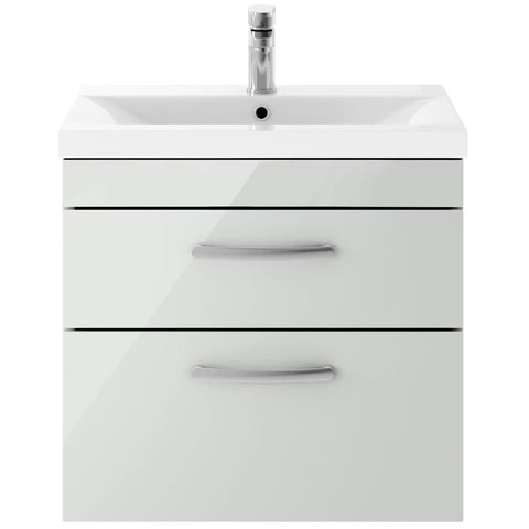 Nuie Athena Gloss Grey Mist 600mm Wall Hung 2-Drawer Cabinet & Basin 1 - ATH110A