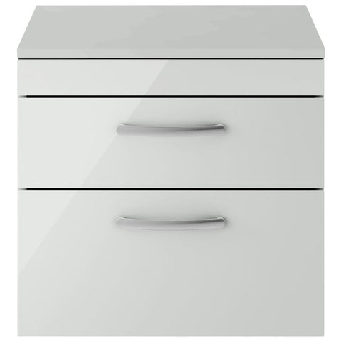 Nuie Athena Gloss Grey Mist 600mm Wall Hung 2-Drawer Cabinet & Worktop - ATH110W
