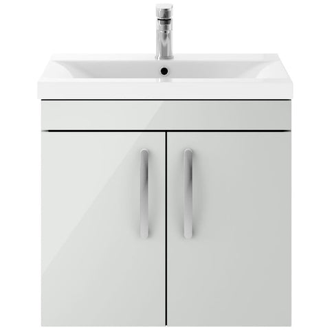 Nuie Athena Gloss Grey Mist 600mm Wall Hung 2-Door Cabinet & Basin 1 - ATH111A