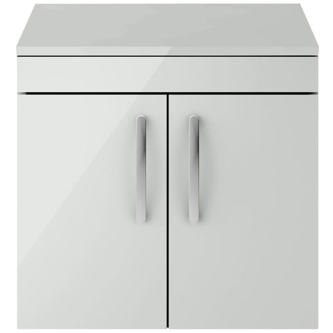 Nuie Athena Gloss Grey Mist 600mm Wall Hung 2-Door Cabinet & Worktop - ATH111W