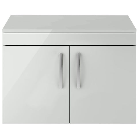 Nuie Athena Gloss Grey Mist 800mm Wall Hung 2-Door Cabinet & Worktop - ATH115W