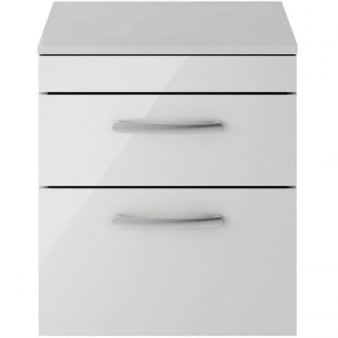 Nuie Athena Gloss Grey Mist 500mm Wall Hung 2-Drawer Cabinet & Worktop - ATH105W