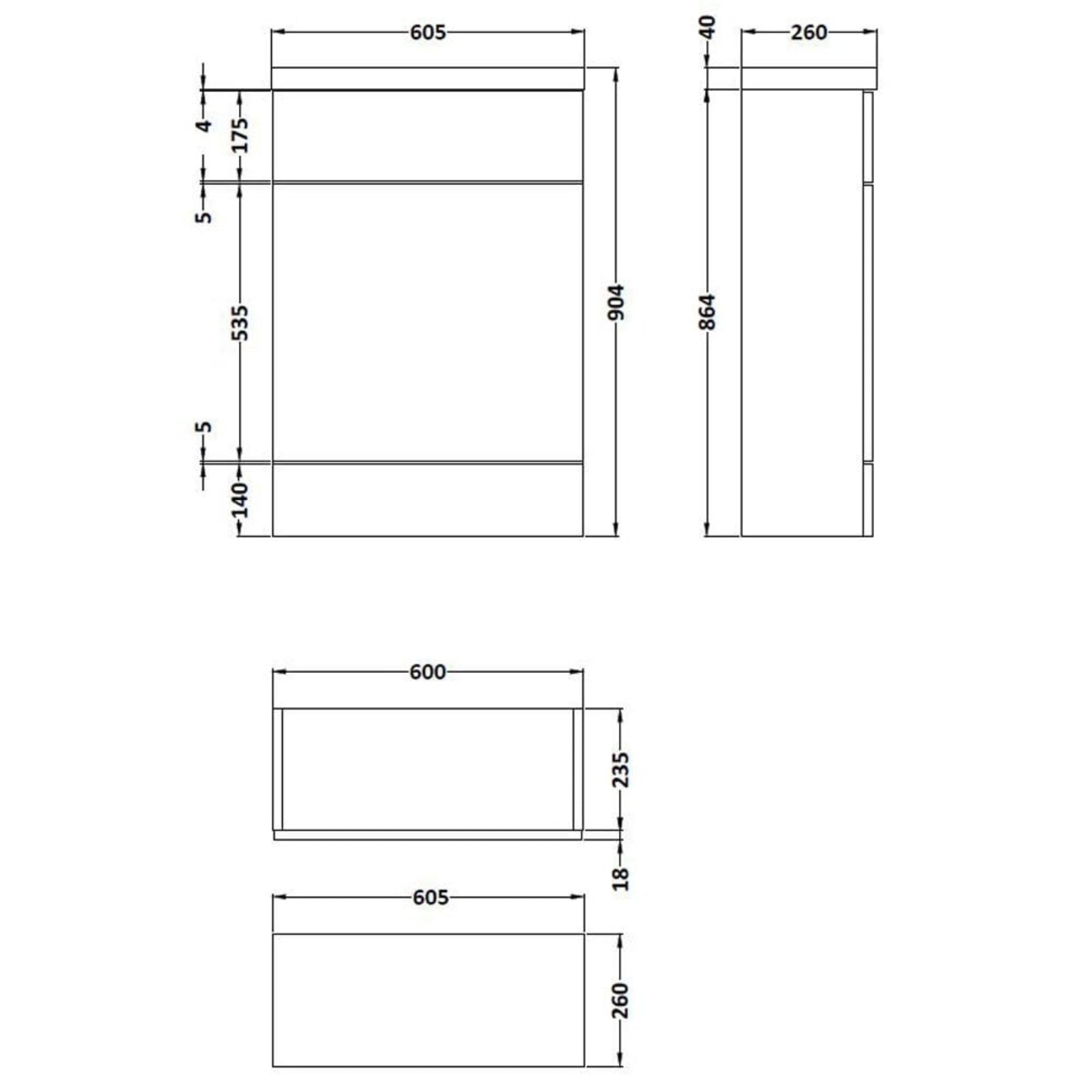 Hudson Reed Fusion Gloss Grey Mist 600mm Back to Wall Compact WC Toilet Unit & Top - CBI419