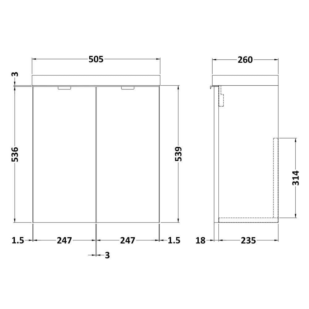 Hudson Reed Fusion 500mm Wall Hung 2-Door Vanity Unit and Basin