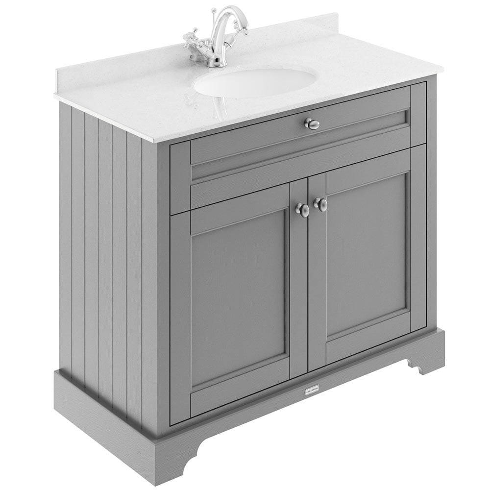 Hudson Reed Old London Storm Grey 1000mm White Marble & 1TH Basin Vanity - LOF277