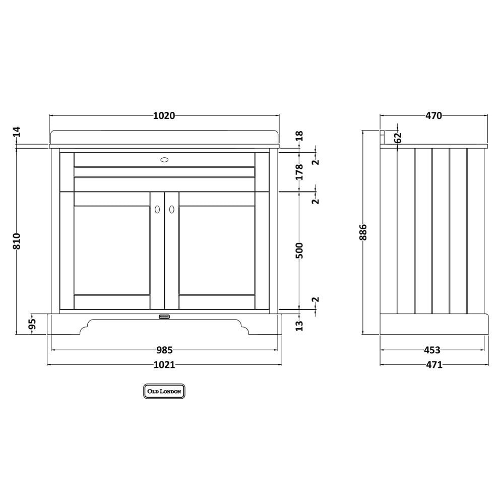 Hudson Reed Old London Storm Grey 1000mm Carrara White Marble & 1TH Basin Vanity - LOF278