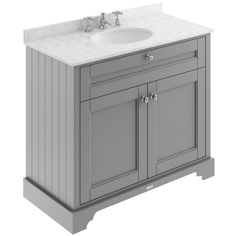 Hudson Reed Old London Storm Grey 1000mm Carrara White Marble & 3TH Basin Vanity - LOF281