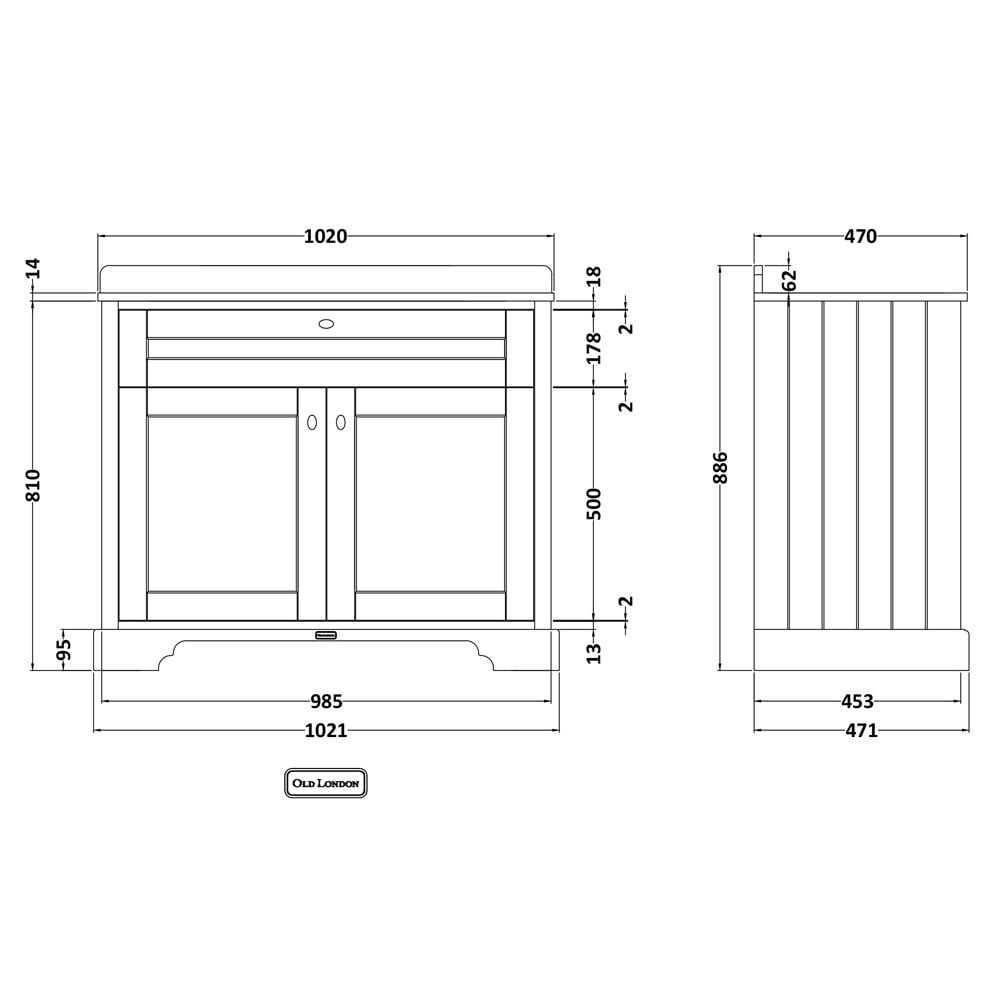 Hudson Reed Old London Storm Grey 1000mm Carrara White Marble & 3TH Basin Vanity - LOF281