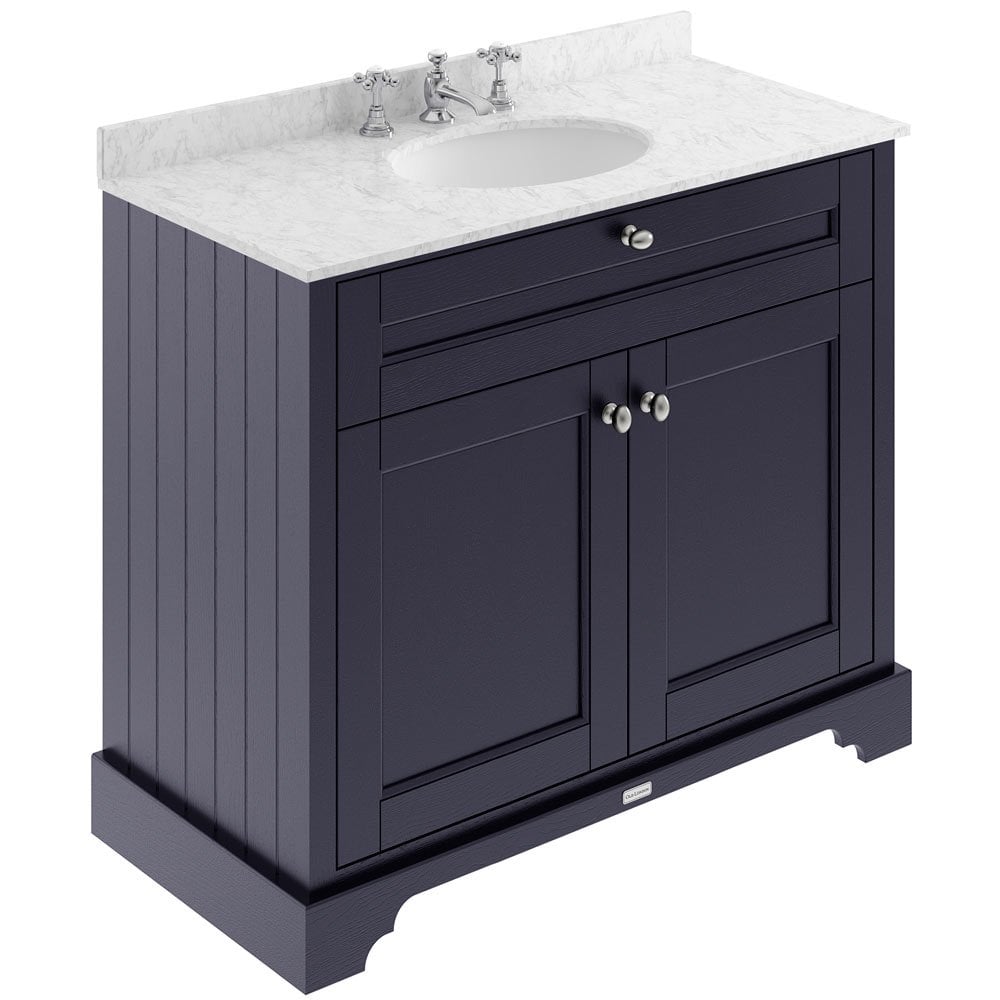 Hudson Reed Old London Twilight Blue 1000mm Carrara White Marble & 3TH Basin Vanity - LOF381