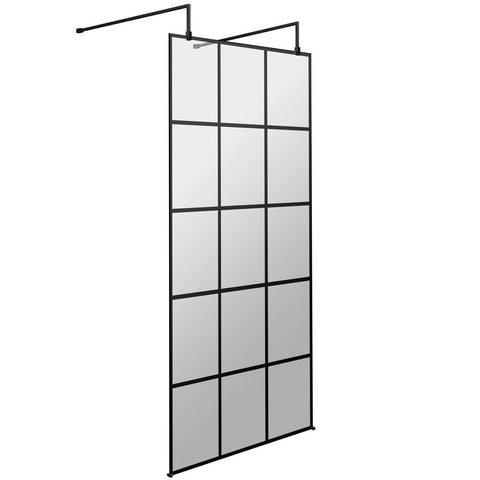 Hudson Reed Black Frame Wetroom Shower Screen With Support Arm & Feet 800x1950x8mm - BFAF080
