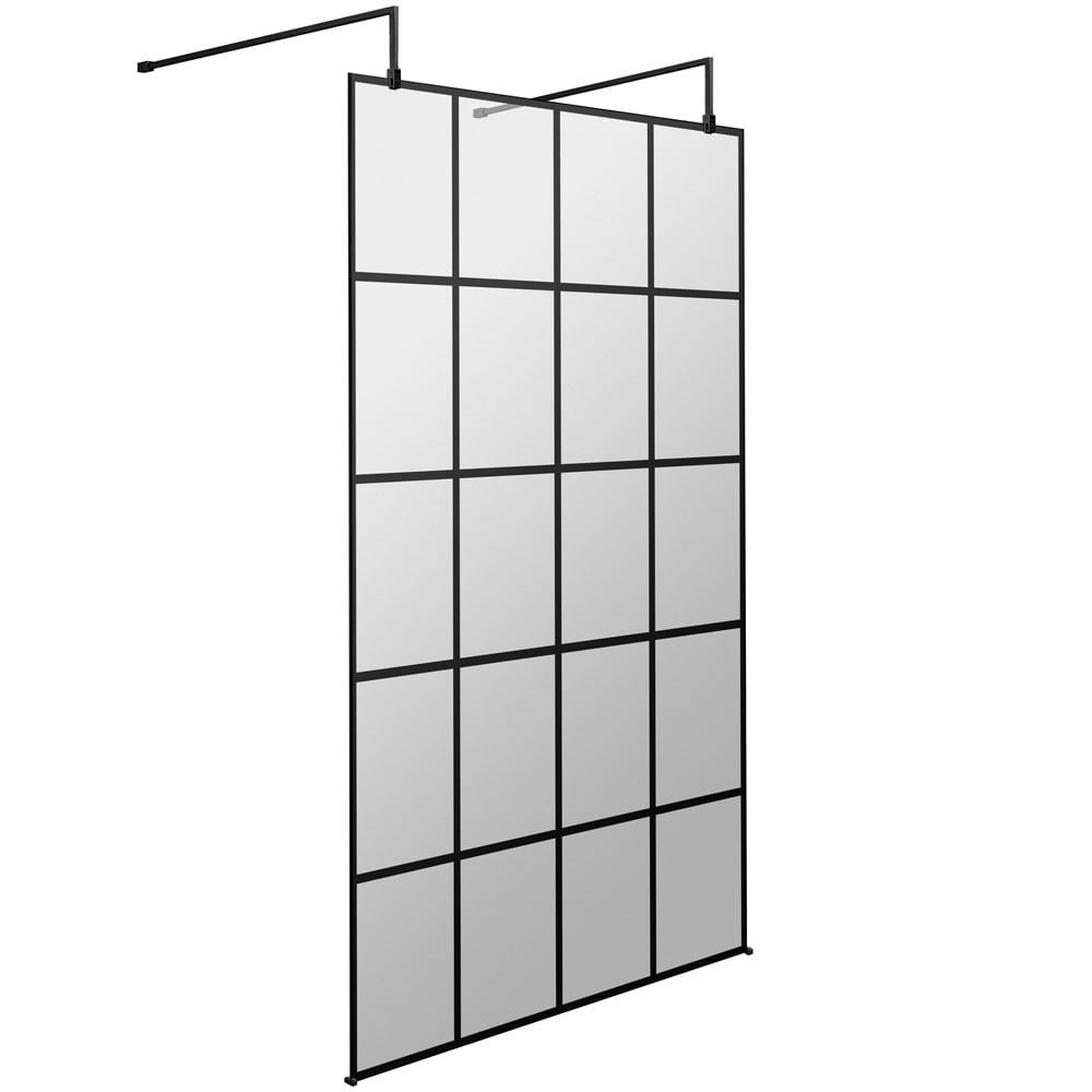 Hudson Reed Black Frame Wetroom Shower Screen With Support Arm & 1100x1950x8mm Feet - BFAF11