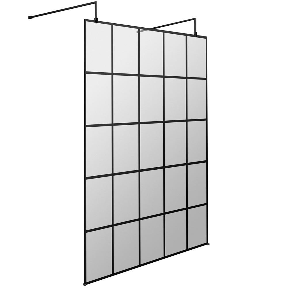 Hudson Reed Black Frame Wetroom Shower Screen With Support Arm & Feet 1400x1950x8mm - BFAF14