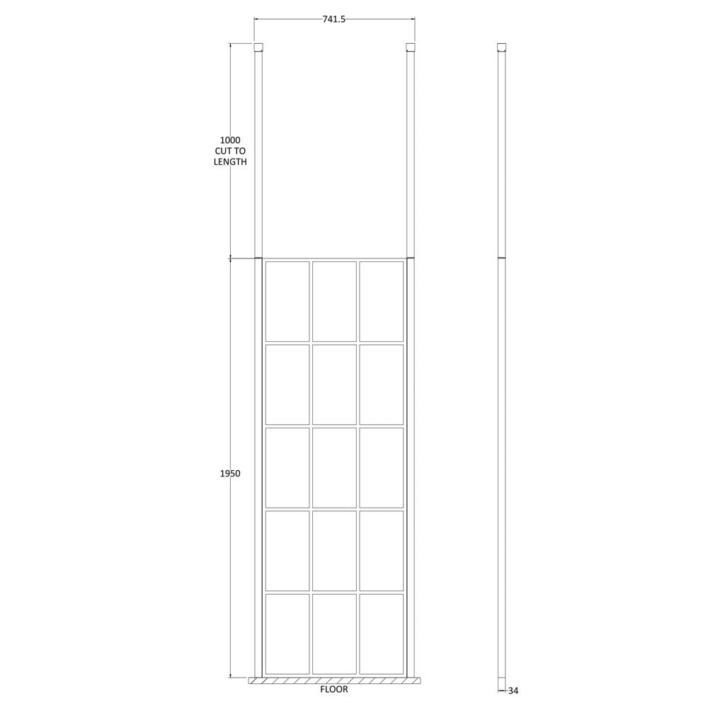 Hudson Reed Black Frame Wetroom Shower Screen & Ceiling Posts 700x1950x8mm - BFCP070