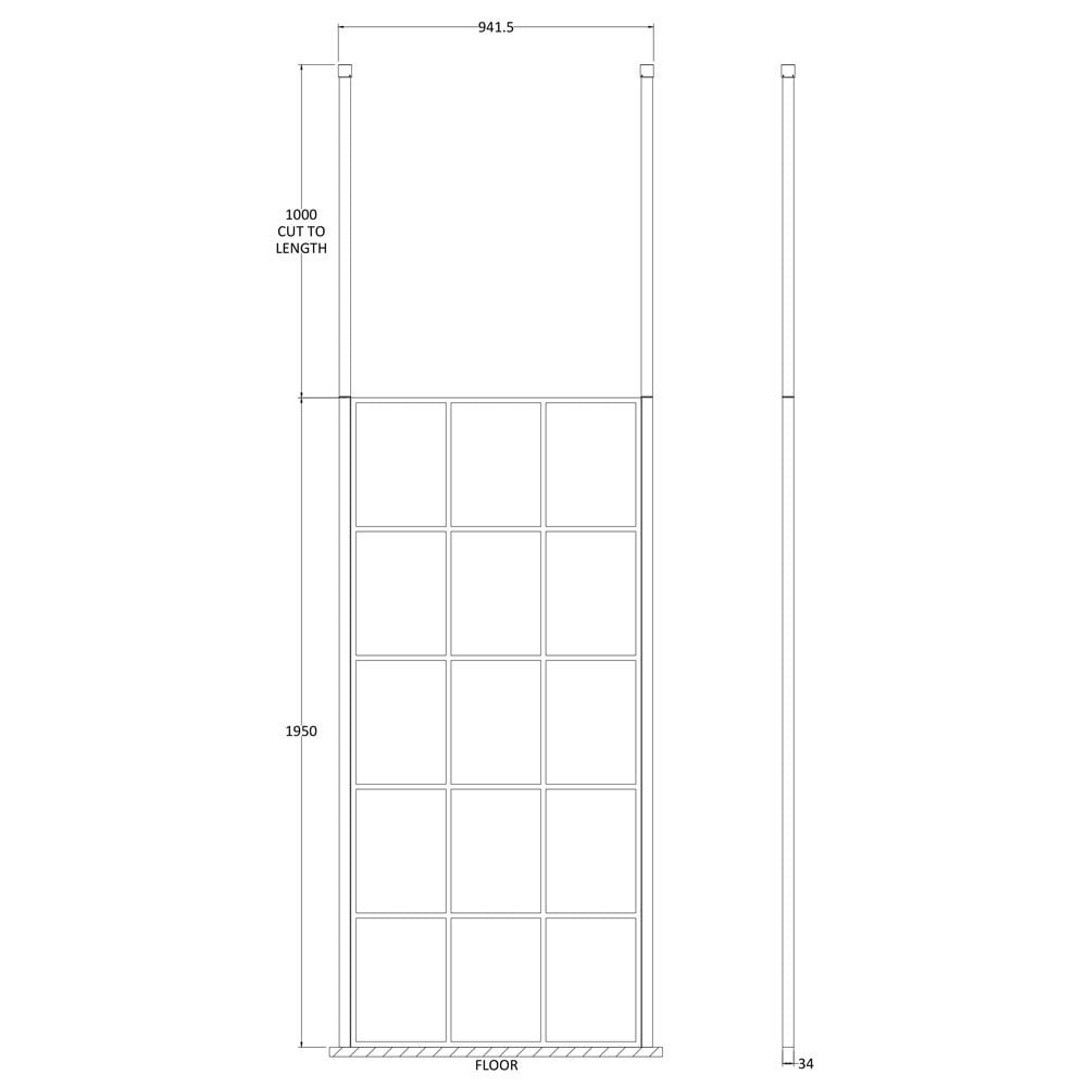 Hudson Reed Black Frame Wetroom Shower Screen & Ceiling Posts 900x1950x8mm - BFCP090
