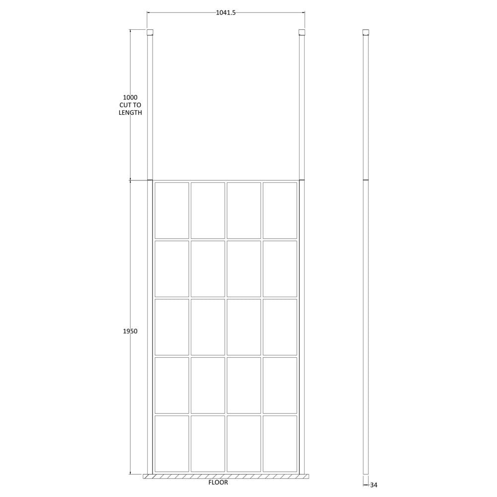 Hudson Reed Black Frame Wetroom Shower Screen & Ceiling Posts 1000x1950x8mm - BFCP10