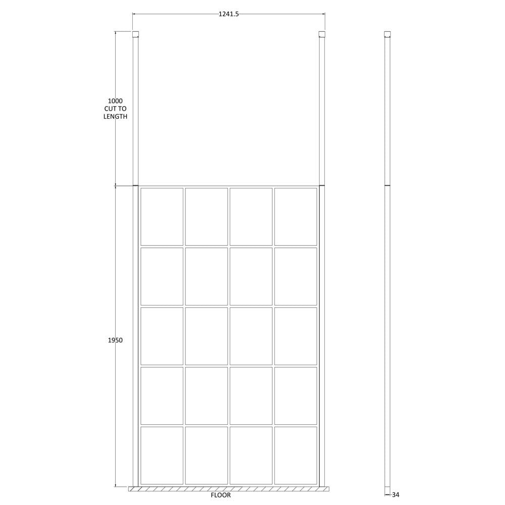 Hudson Reed Black Frame Wetroom Shower Screen & Ceiling Posts 1200x1950x8mm - BFCP12