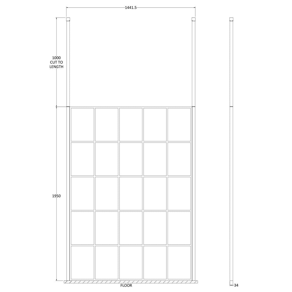 Hudson Reed Black Frame Wetroom Shower Screen & Ceiling Posts 1400x1950x8mm - BFCP14