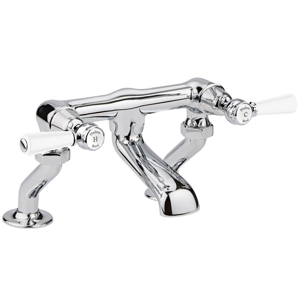 Hudson Reed Topaz White Twin Lever Deck Mounted Bath Filler Tap - BC303DL