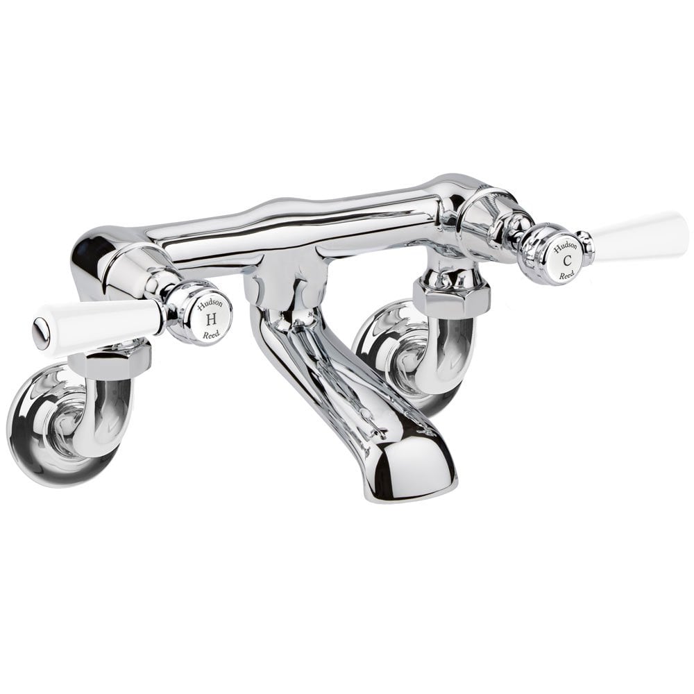 Hudson Reed Topaz White Twin Lever Wall Mounted Bath Filler Tap - BC303DLWM
