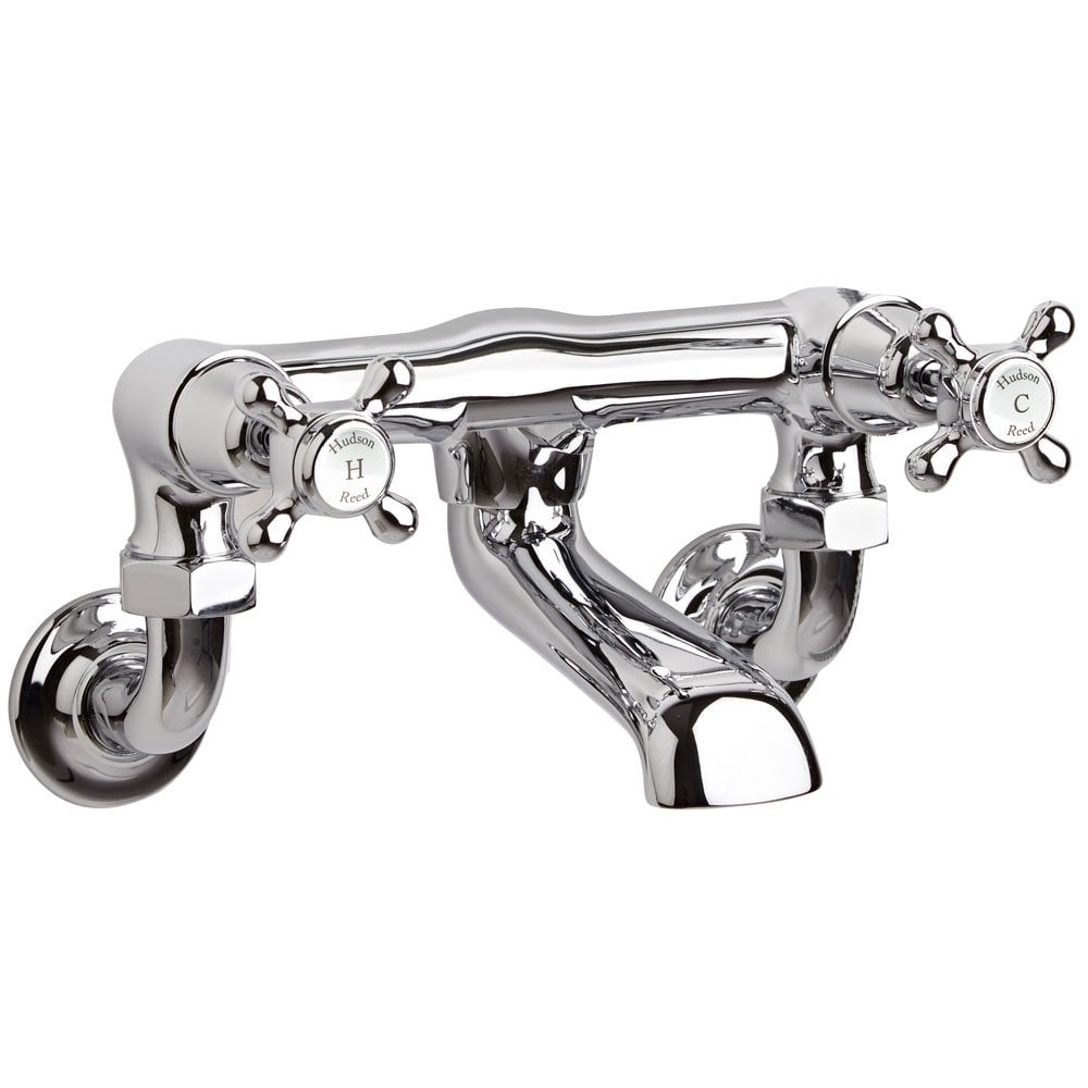 Hudson Reed Topaz White Cross Handle Wall Mounted Bath Filler Tap - BC303DXWM