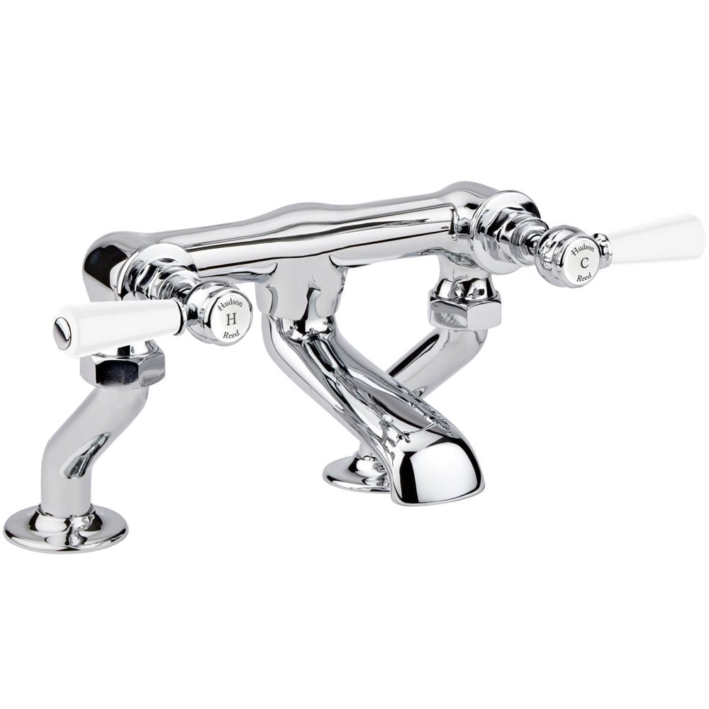 Hudson Reed Topaz White Twin Lever Deck Mounted Bath Filler Tap - BC303HL
