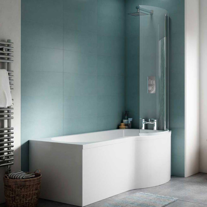 nuie-curved-p-shape-1500mm-shower-bath-rh-fixed-screen--white-panel-
