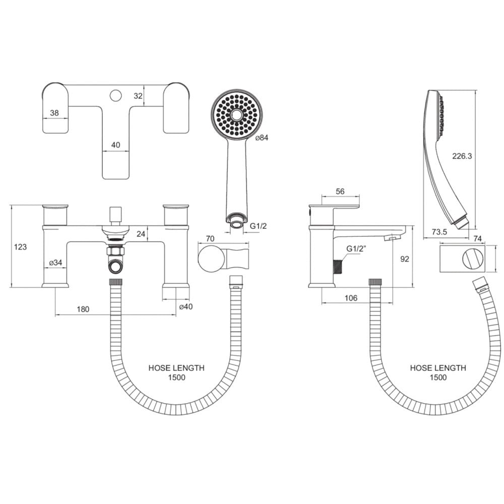 Deva Zonos Chrome Bath Shower & Basin Mixer Taps Pack Set