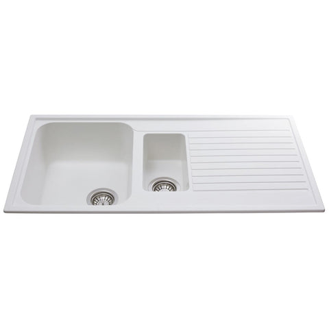 CDA AS2WH 1.5 Bowl Granite White Reversible Kitchen Sink & Waste