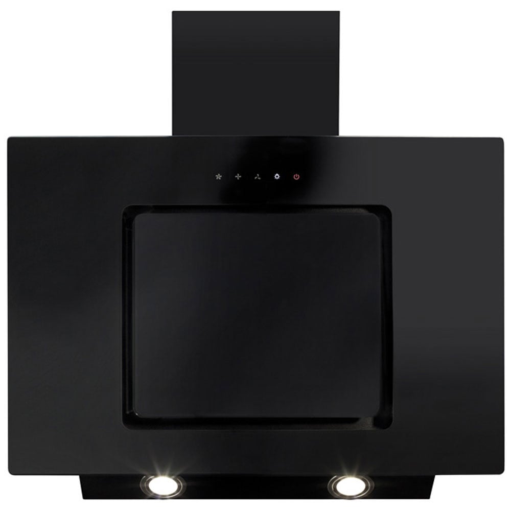CDA Angled Extractor Black Glass With Level 2 Side Strips 70cm EVA70BL